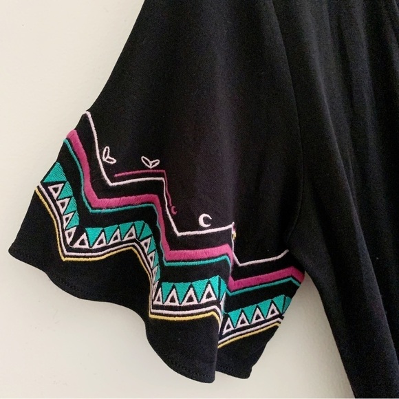 & Other Stories Embroidered Wrap Dress 6 Black Chevron - Picture 4 of 8